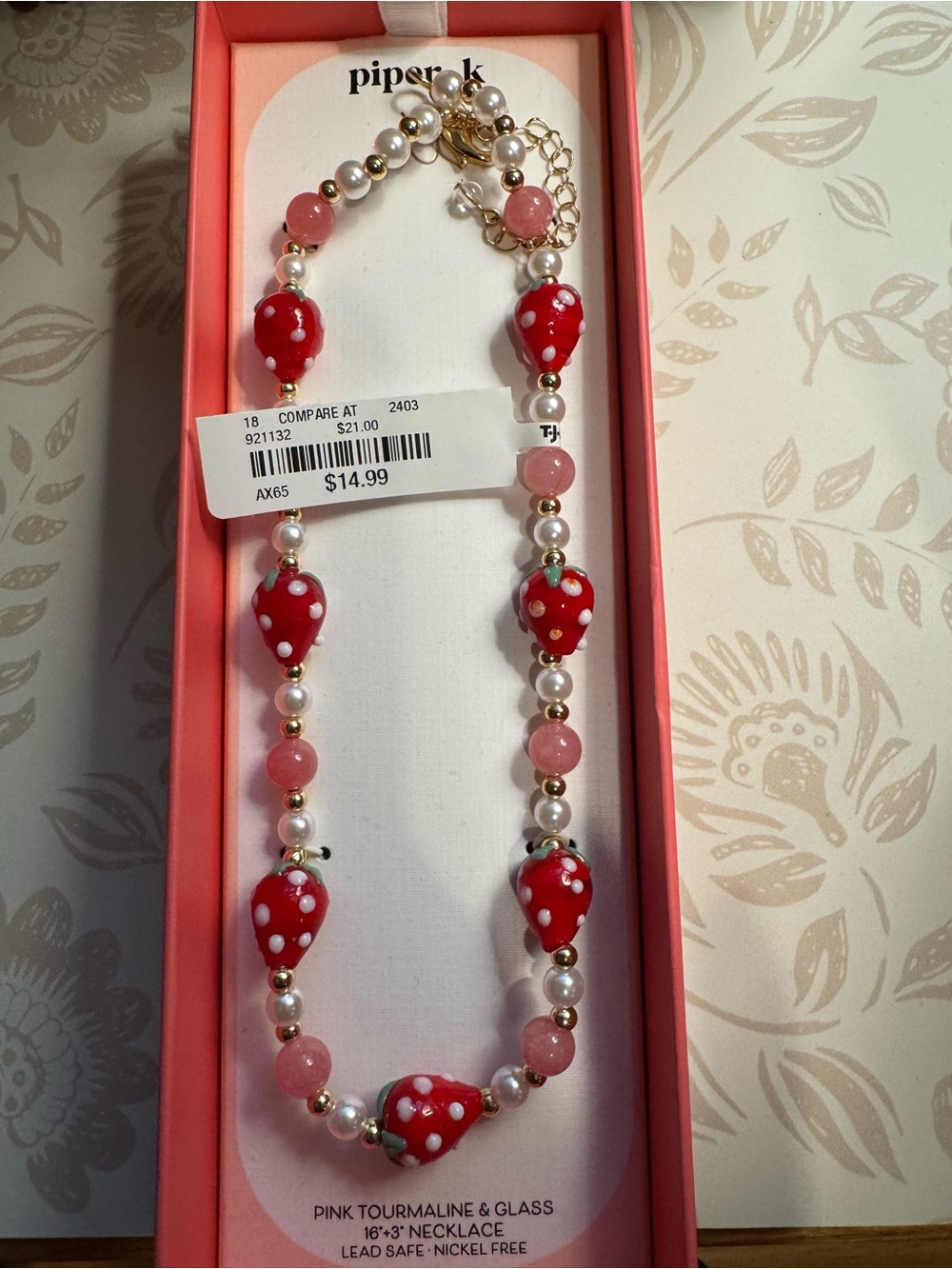 Piper K Strawberry Necklace 16 inches